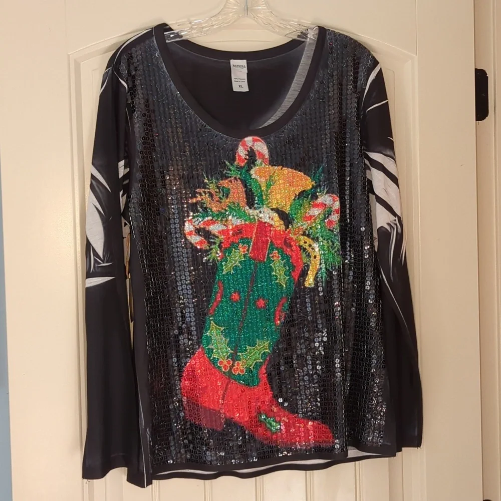 Bandera Sequined Holiday Shirt - Picture 1 of 9